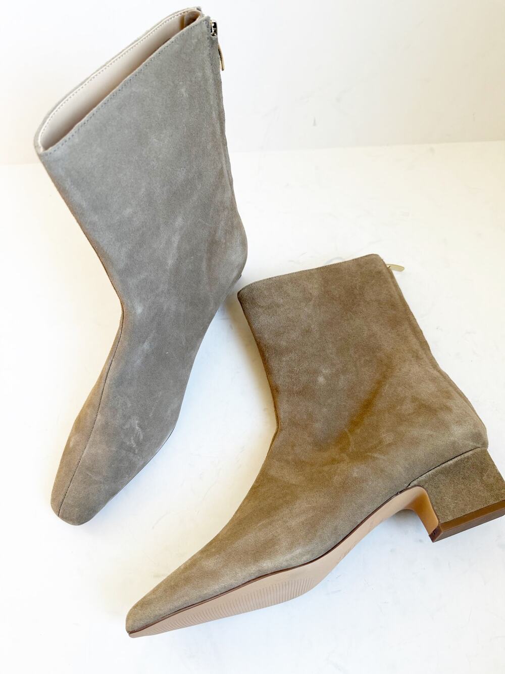 Ann Taylor Tapered Heel Suede Booties Pine Bark Color 10